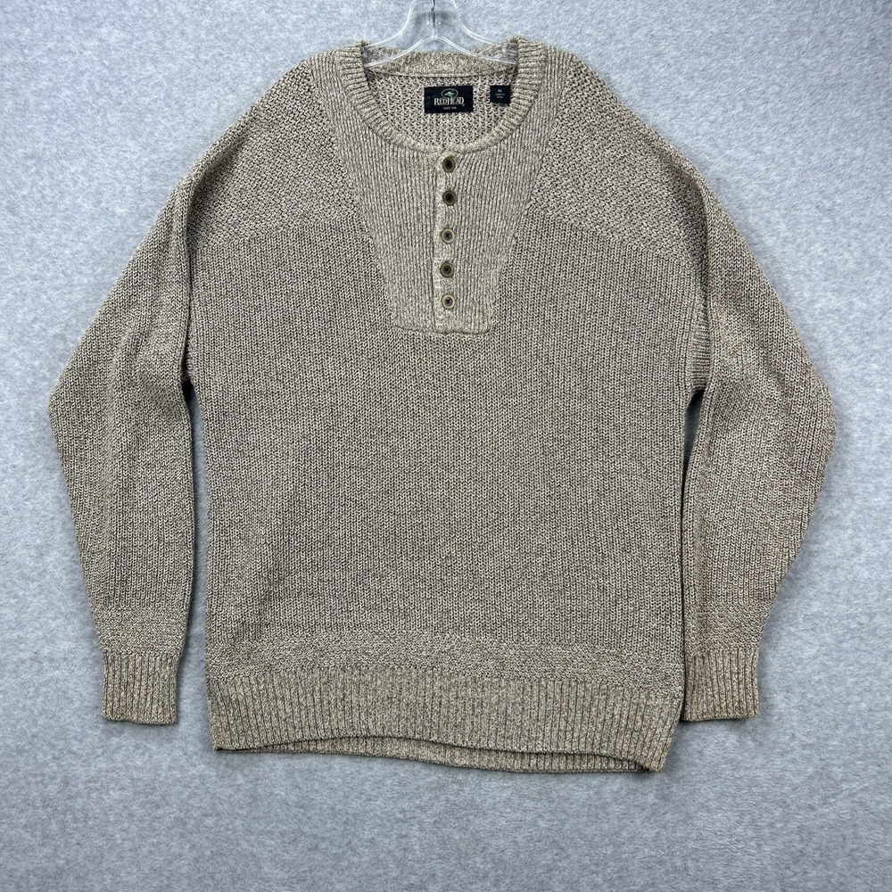 Red Head Fisherman Sweater Mens XL Tan Brown Henley Heavyweight Grandpacore‎